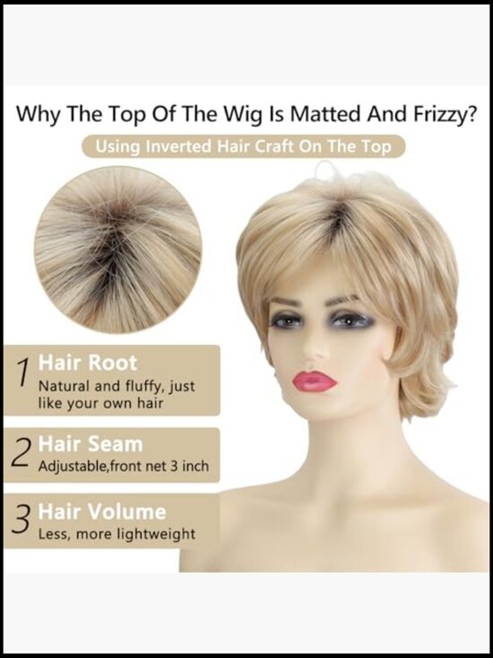 Pixie Cut Short Curly Wig with Bangs Fluffy Layered Synthetic Daily Party Wig main image 4